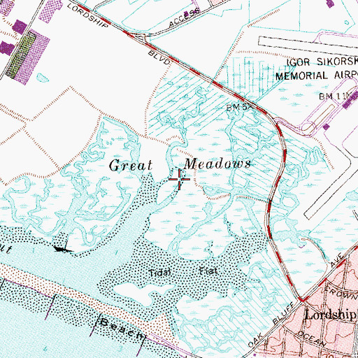 Topographic Map of Great Meadows, CT