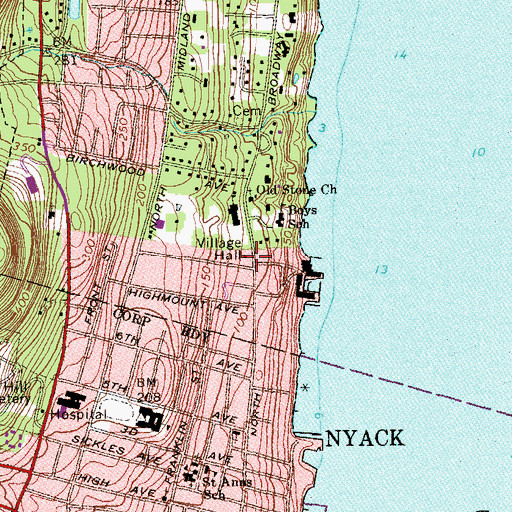 Topographic Map of Nyack Volunteer Fire Department Empire Hook and Ladder Company 1, NY