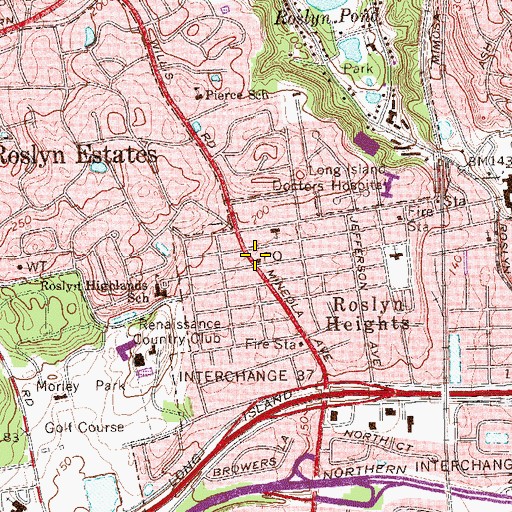 Topographic Map of Roslyn Heights Post Office, NY