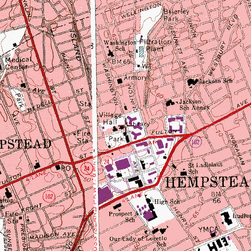 Topographic Map of Hempstead Public Library, NY