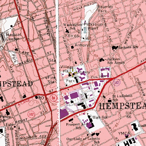Topographic Map of Hempstead Public Library, NY