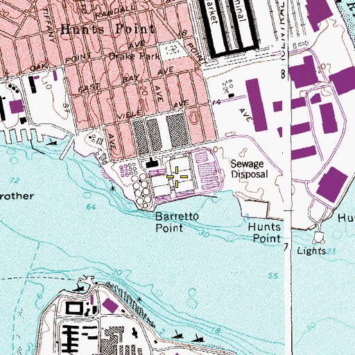 Topographic Map of Hunts Point Water Pollution Control Plant, NY