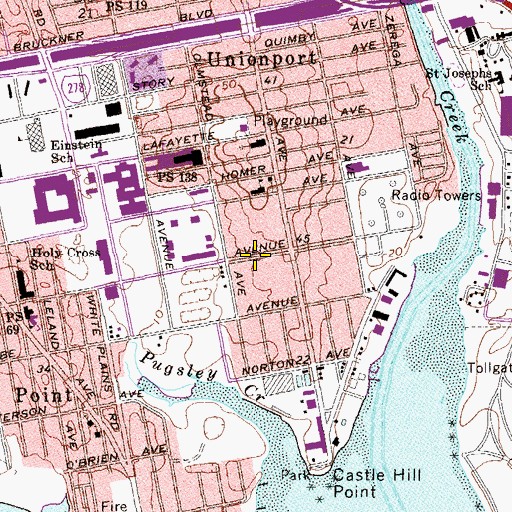 Topographic Map of Castle Hill Houses, NY
