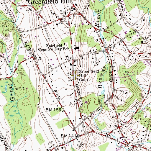 Topographic Map of Greenfield Hill Cemetery, CT