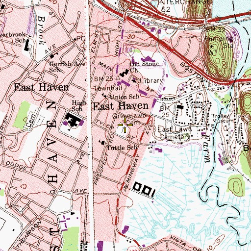 Topographic Map of Greenlawn Cemetery, CT
