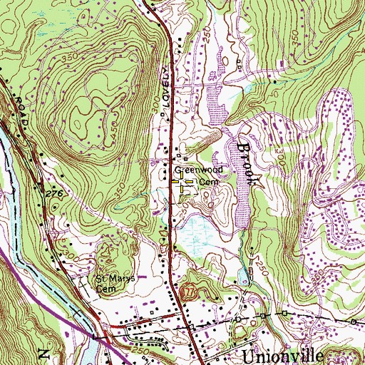 Topographic Map of Greenwood Cemetery, CT