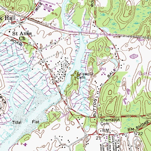 Topographic Map of Griswold Cemetery, CT