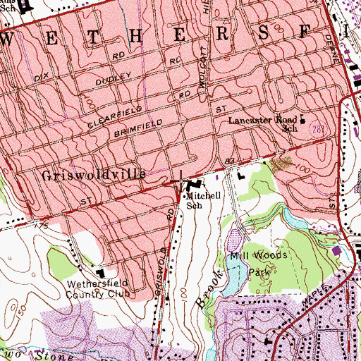 Topographic Map of Griswoldville, CT