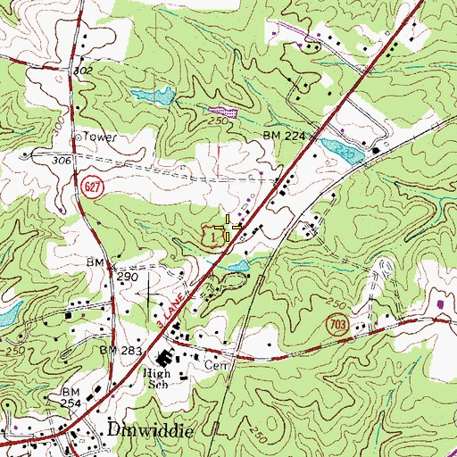 Topographic Map of Dinwiddie Volunteer Fire and Emergency Medical Services Station 1, VA
