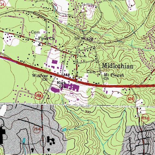 Topographic Map of Chesterfield Fire and Emergency Medical Services Station 5 Midlothian, VA