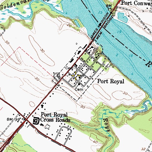 Topographic Map of Caroline County Fire and Rescue / Port Royal Volunteer Fire Department Company 3, VA