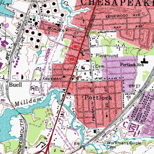 Topographic Map of Chesapeake Fire Department Station 2 Portlock, VA