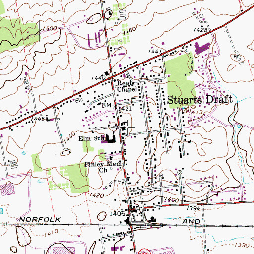 Topographic Map of Stuarts Draft Volunteer Fire Department Company 7, VA