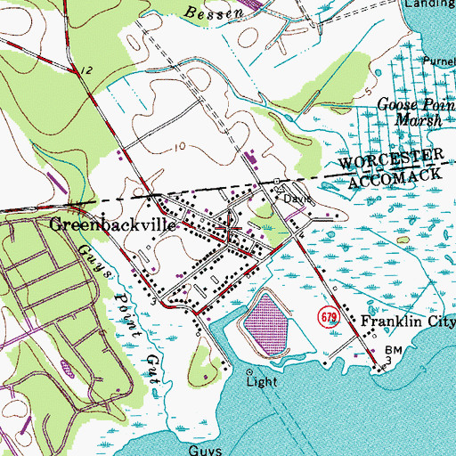 Topographic Map of Greenbackville Volunteer Fire Department, VA