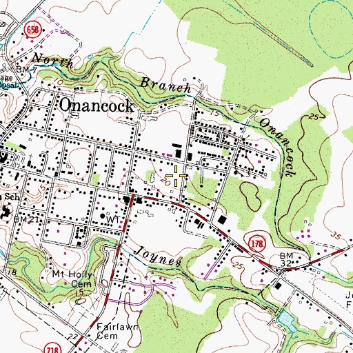Topographic Map of Onancock Volunteer Fire Department, VA