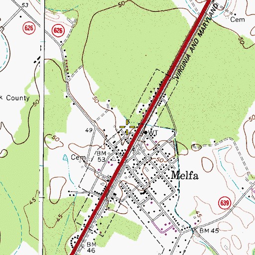Topographic Map of Melfa Volunteer Fire and Rescue Company, VA