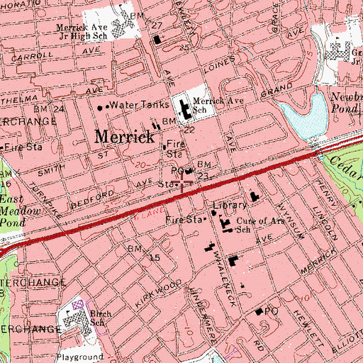 Topographic Map of Merrick Station, NY