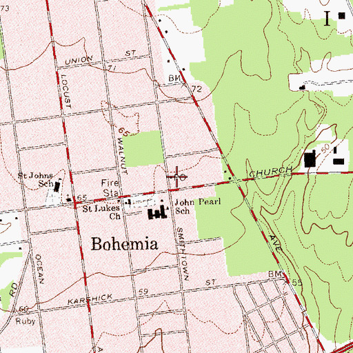 Topographic Map of Bohemia Post Office, NY