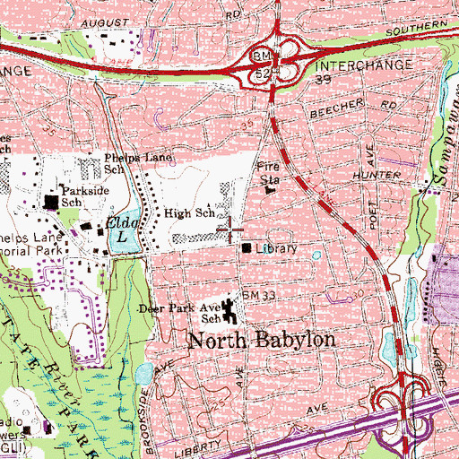 Topographic Map of North Babylon High School, NY