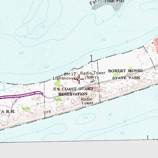 Topographic Map of Fire Island Lighthouse Visitors Center, NY