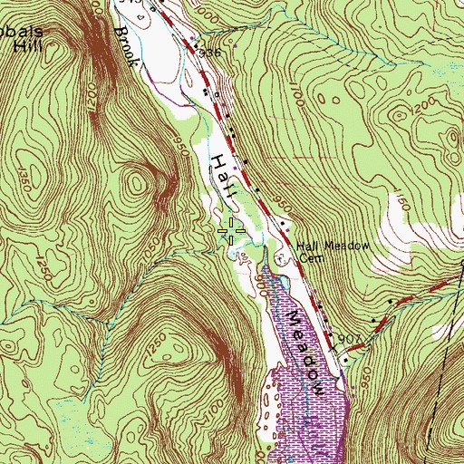 Topographic Map of Hall Meadow, CT