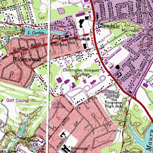 Topographic Map of Gosnold Hall, VA