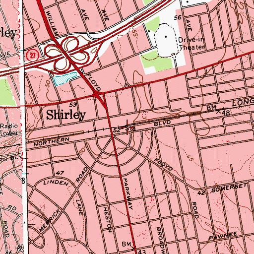 Topographic Map of Mastic Station, NY