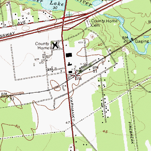 Topographic Map of Yaphank Station, NY