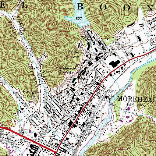 Topographic Map of Allie Young Hall, KY