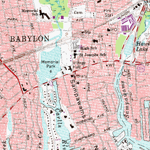 Topographic Map of Babylon Public Library, NY
