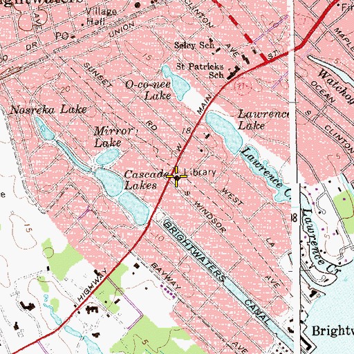 Topographic Map of Bay Shore - Brightwaters Public Library, NY
