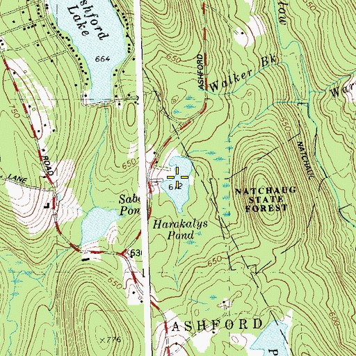 Topographic Map of Harakleys Pond, CT