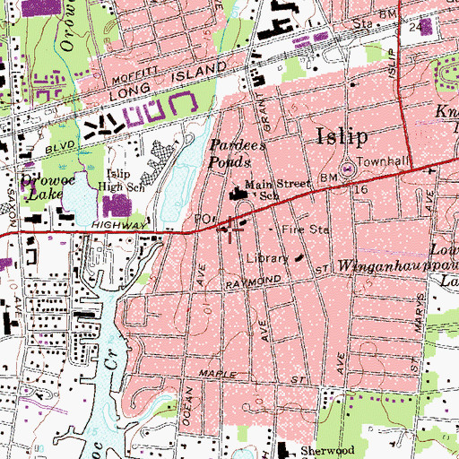 Topographic Map of Presbyterian Church of Islip, NY
