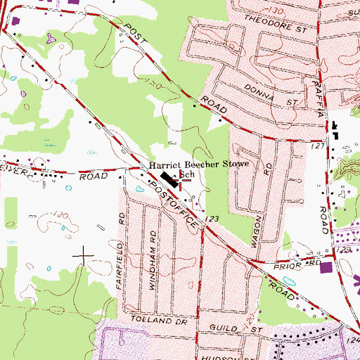 Topographic Map of Harriet Beecher Stowe School, CT