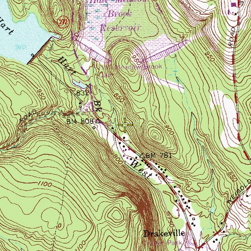 Topographic Map of Hart Brook, CT