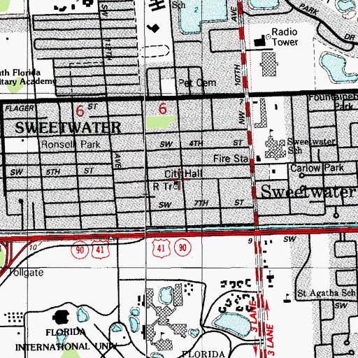 Topographic Map of Sweetwater Police Department, FL