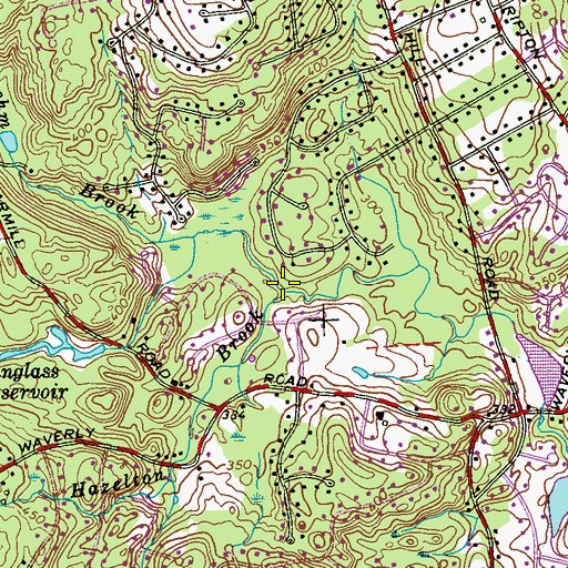 Topographic Map of Hazelton Brook, CT
