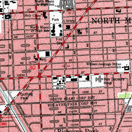 Topographic Map of North Miami Downtown Commercial Center, FL