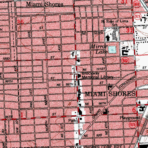 Topographic Map of Miami Shores City Hall, FL