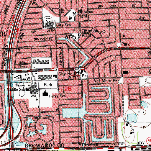 Topographic Map of Miramar Fire Station, FL