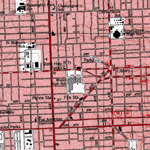 Topographic Map of Miami Senior High School, FL
