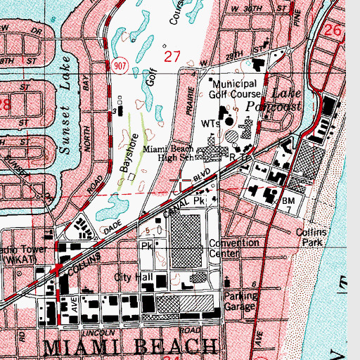 Topographic Map of Miami Beach Adult School, FL