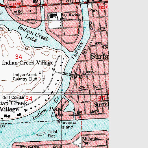 Topographic Map of Indian Creek Village Public Safety Department, FL