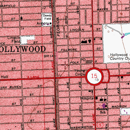 Topographic Map of Hollywood Fire Station, FL