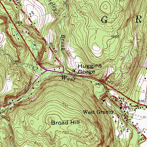Topographic Map of Higley Brook, CT