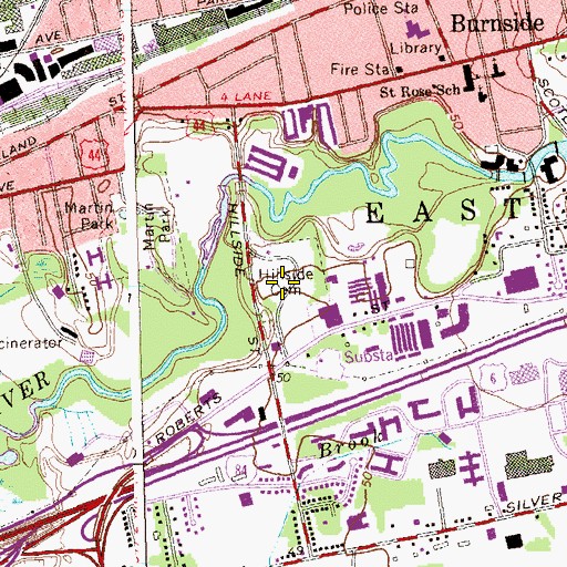 Topographic Map of Hillside Cemetery, CT