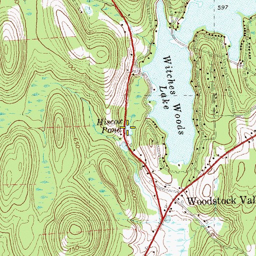 Topographic Map of Hiscox Pond, CT