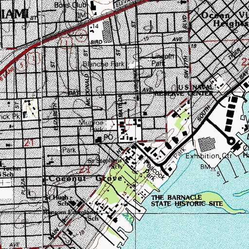 Topographic Map of Coconut Grove Elementary School, FL