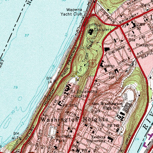Topographic Map of Margaret Corbin Plaza, NY
