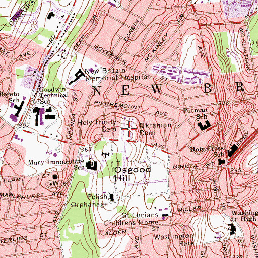 Topographic Map of Holy Trinity Cemetery, CT